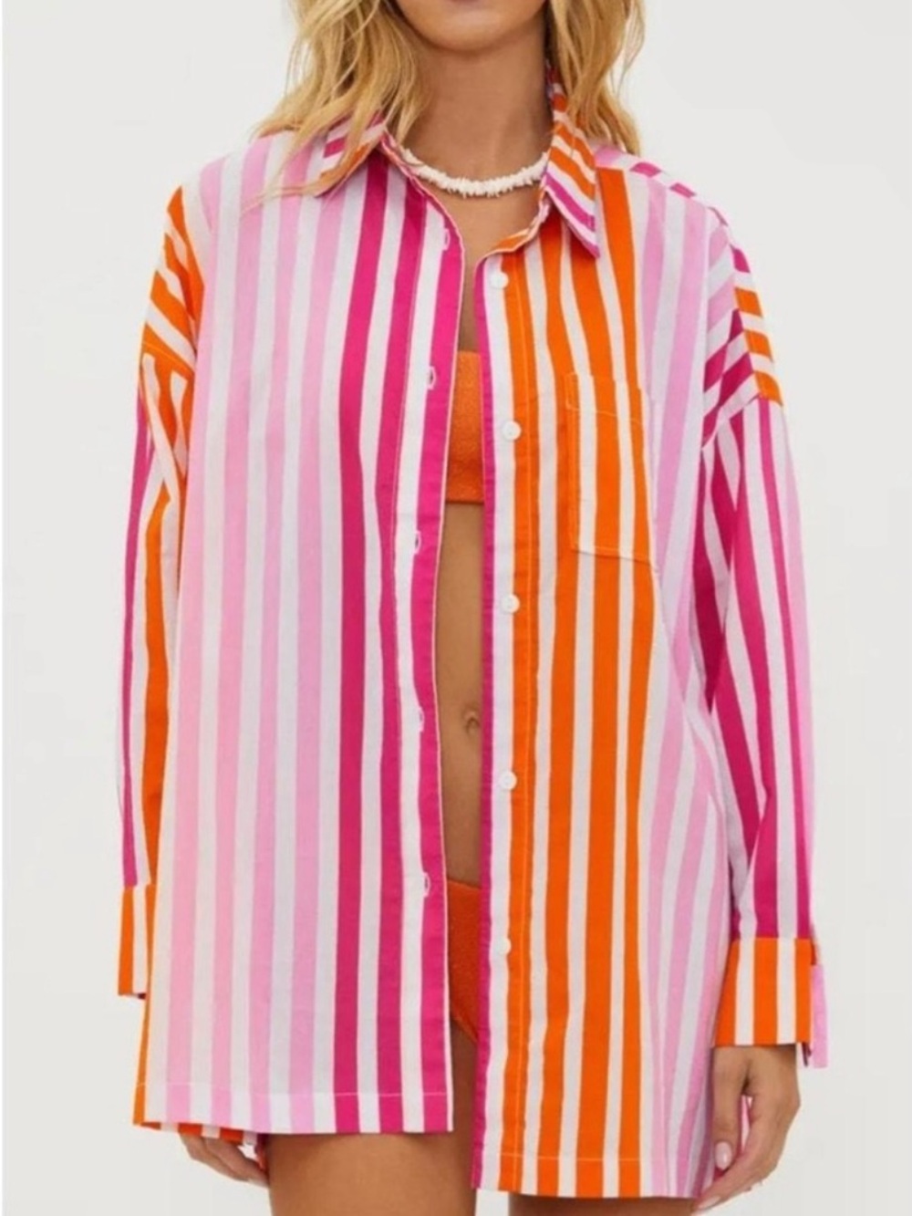 L /XL Beach Riot Pink, Orange & White Striped coverup 100% cotton - Picture 10 of 11